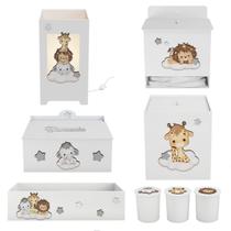 Kit Higiene Mdf 8 peças Decoração Bebê Safari Baby Nuvem Kit Higiene Mdf 8 peças Decoração Bebê Safari Baby Nuvem