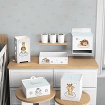 Kit Higiene Mdf 8 peças Decoração Bebê Safari Baby Nuvem
