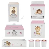 Kit Higiene Mdf 8 peças Decoração Bebê Safari Baby Nuvem