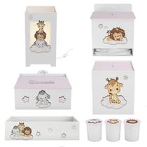 Kit Higiene Mdf 8 peças Decoração Bebê Safari Baby Nuvem