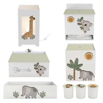 Kit Higiene Mdf 8 peças Decoração Quarto Bebê Safari Savana Kit Higiene Mdf 8 peças Decoração Quarto Bebê Safari Savana