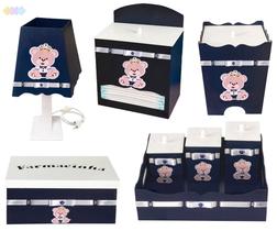 Kit Higiene Menino Azul com 8 Peças Tema Urso Quarto de Bebê em Madeira Mdf Decorado Kit Higiene Menino Azul com 8 Peças Tema Urso Quarto de Bebê em Madeira Mdf Decorado