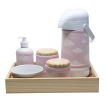 Kit Higiene Moderno Nuvem Rosa Quarto Bebê Infantil Menina - Potinho de mel