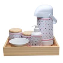 Kit Higiene Moderno Triângulos Rosa Quarto Bebê Infantil