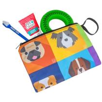 Kit higiene oral para câes com bolça pasta escova brinquedo