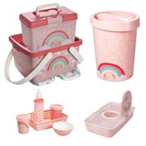 Kit Higiene Organizador Fraldas Bebê 5 Pçs Plasútil Lixeira