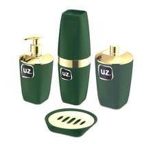 Kit Higiene Para Banheiro 4 Peças Com Porta Escova Uz Verde