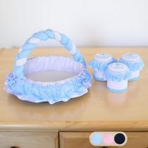 Kit Higiene para Bebê Cesta + Jogo de Potes Menino Menina Trança Sensação 04 Peças