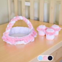 Kit Higiene para Bebê Cesta + Jogo de Potes Menino Menina Trança Sensação 04 Peças