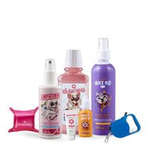 Kit Higiene Pet: +1xLimpatinha -spray de higiene animal + 1 Xô bafinho+1x Mija Aki+1x Aki No+1 Gel dental+Coleira+Limpinho-Banho a Seco