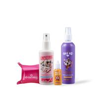 Kit Higiene Pet: +1xLimpatinha -spray de higiene animal + 1 Xô bafinho+1x Mija Aki+1x Aki No+1 Gel dental+Coleira+Limpinho-Banho a Seco - Ei, Beleza
