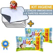 Kit Higiene Pet com 2 Lenços Umedecidos Turma da Alegria + 6 Tapetes Higiênicos Absorventes Médios Kit Higiene Pet com 2 Lenços Umedecidos Turma da Alegria + 6 Tapetes Higiênicos Absorventes Médios