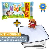 Kit Higiene Pet com 6 Tapetes Higiênicos Absorventes Médios + 1 Lenço Umedecido Turma da Alegria