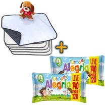 Kit Higiene Pet com 6 Tapetes Higiênicos Absorventes Médios + 2 Lenços Umedecidos Turma da Alegria