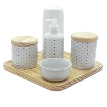 Kit higiene Poá 6 pçs - Molh. Branca - Tampas e Bdj Pinus