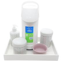 Kit higiene Poá 6 peças Porcelana - Molh. Rosa - Bandeja Branca Kit higiene Poá 6 peças Porcelana - Molh. Rosa - Bandeja Branca