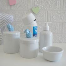 Kit Higiene Porcelana Azul Quarto Bebe Maternidade Off K084