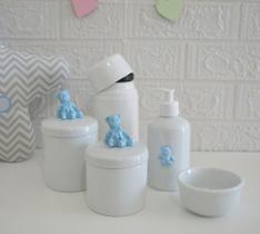 Kit Higiene Porcelana Azul Quarto Bebe Maternidade Off K084