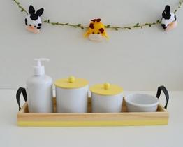 Kit Higiene Porcelana Bandeja Alça Moderna K047 MDF Faixa