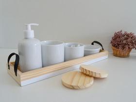 Kit Higiene Porcelana Bandeja Alça Moderna K047 Pinus Faixa