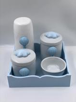 Kit Higiene Porcelana Bandeja Mdf Térmica Branca Tema Balão Azul - TG Decor