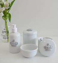 Kit Higiene Porcelana Bebê Bandeja Banho Quarto K016 Coroa