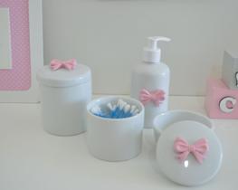 Kit Higiene Porcelana Bebê Bandeja Banho Quarto K016 Laço - Ciranda Arte Criativa