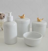 Kit Higiene Porcelana Bebê Bandeja Banho Quarto K016 Pássaro