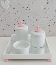 Kit Higiene Porcelana Bebê Bandeja Cômoda K049 Provençal