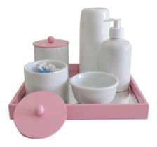 Kit Higiene Porcelana Bebê Bandeja Mdf Colorida Espelho