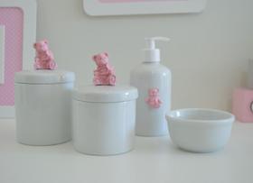 Kit Higiene Porcelana Bebê Bandeja Menina Quarto K016 Ursa