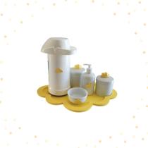 Kit Higiene Porcelana Bebê Bandeja Nuvem Moderno Sabonete Liquido Térmica 500ml Cotonete Algodão