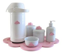Kit Higiene Porcelana Bebê Bandeja Nuvem Térmica K044 Rosa