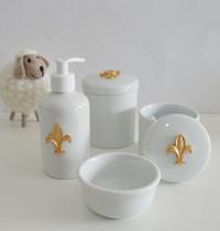Kit Higiene Porcelana Bebê Bandeja Quarto K016 Flor de liz