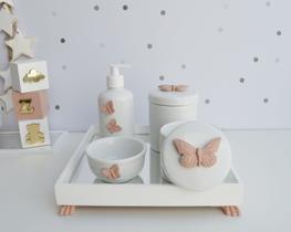 Kit Higiene Porcelana Bebê Banho Cuidado Quarto K014 Borboleta - Ciranda Arte Criativa
