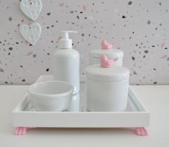 Kit Higiene Porcelana Bebê Banho Cuidado Quarto K014 Pássaro