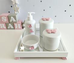 Kit Higiene Porcelana Bebê Banho Cuidado Quarto Menina K014 Borboleta