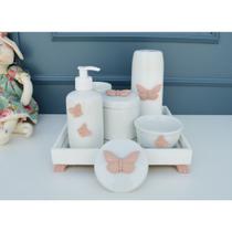 Kit Higiene Porcelana Bebê Borboletas Moderno K045 Rose - Ciranda Arte Criativa