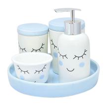 Kit Higiene Porcelana Bebe Infantil Nuvem Com Bandeja Azul - Amigold