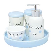 Kit higiene porcelana bebe infantil nuvem com bandeja quarto - Amigold