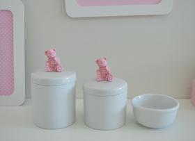 Kit Higiene Porcelana Bebê K015 Rosa Bandeja Coroa Nuvem Ovelha Passarinho Flor Molhadeira Menina