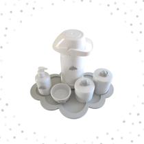 Kit Higiene Porcelana Bebê K044 Bandeja Nuvem Moderno Sabonete Térmica 500ml Cotonete Algodão - Ciranda arte - criativa