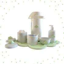 Kit Higiene Porcelana Bebê K044 Bandeja Nuvem Moderno Sabonete Térmica 500ml Cotonete Algodão - Ciranda arte - criativa