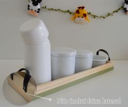 Kit Higiene Porcelana Bebê K158 Bandeja Pinus C/Alça Faixa Colorida Banho Cuidado Menino Menina