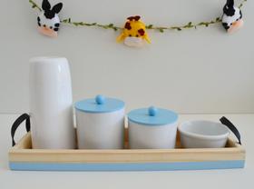 Kit Higiene Porcelana Bebê K158 Bandeja Pinus C/Faixa Colorida Cuidados Banho Cômoda - Ciranda Arte - Criativa
