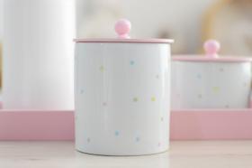 Kit Higiene Porcelana Bebê Maternidade Poa Colorido Bandeja Rosa Meninas