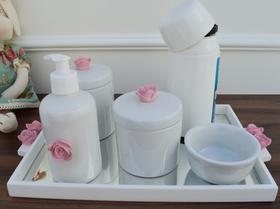 Kit Higiene Porcelana Bebê Moderno Quarto Menina K195 Flor Rosa