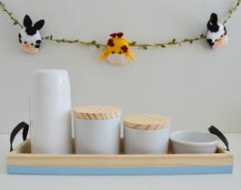 Kit Higiene Porcelana Bebê Pinus Faixa Colorida C/alça Preta K158