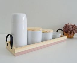 Kit Higiene Porcelana Bebê Pinus Faixa Colorida C/alça Preta K158