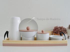 Kit Higiene Porcelana Bebê Pinus Faixa Rose Colorida C/alça K158 - Ciranda Arte Criativa